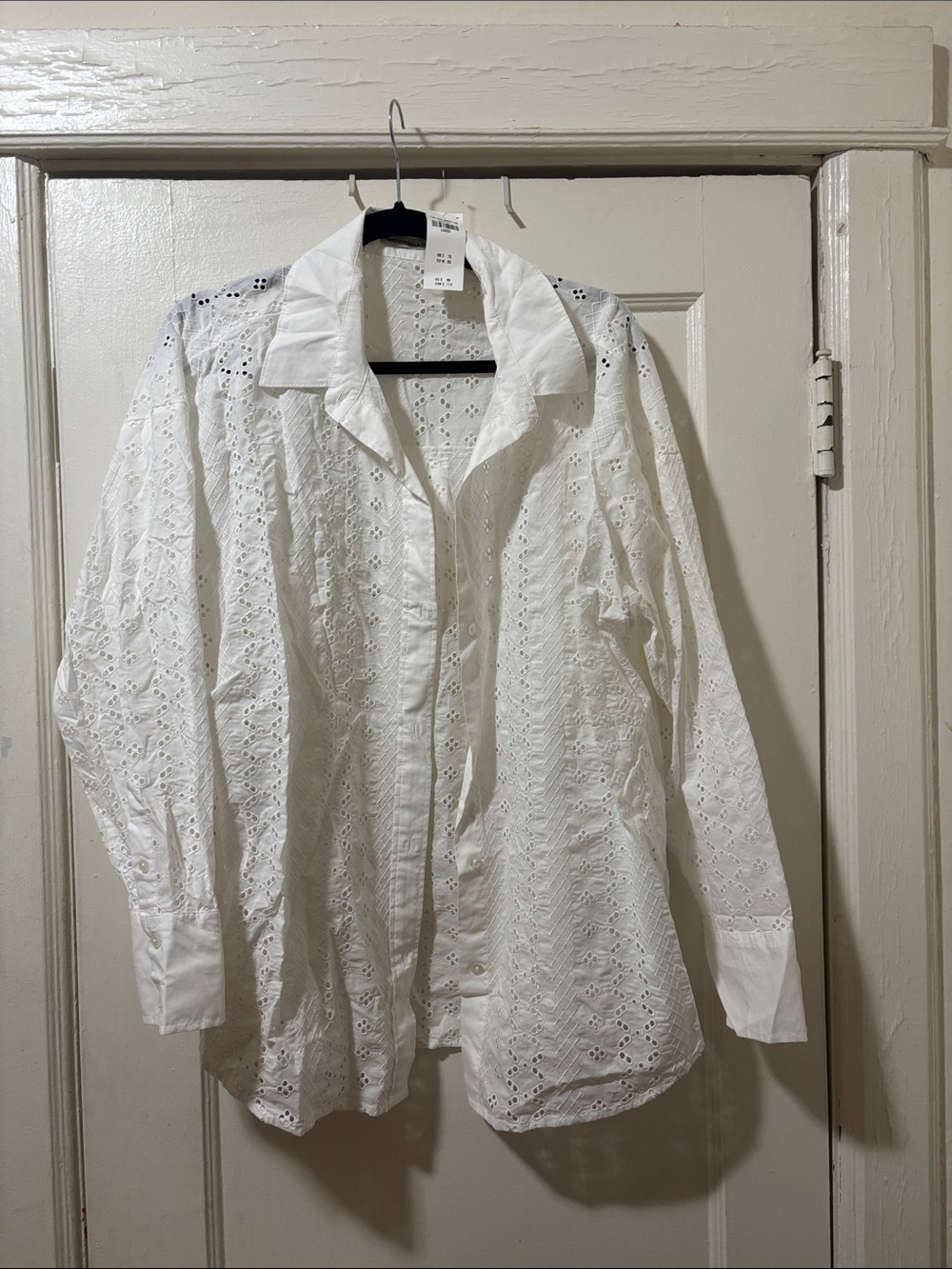 Oversized White Eyelet Button-Down Shirt - Lightweight Women's Top